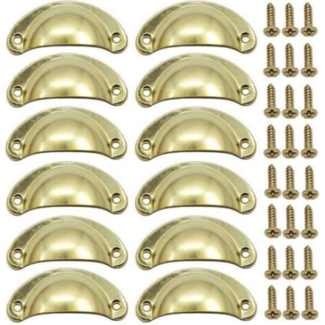 12 PCS Poignée Doré de Porte Coquille Rétro 82mm Poignée pour Meuble Tiroir Vintage avec Vis (1/5)