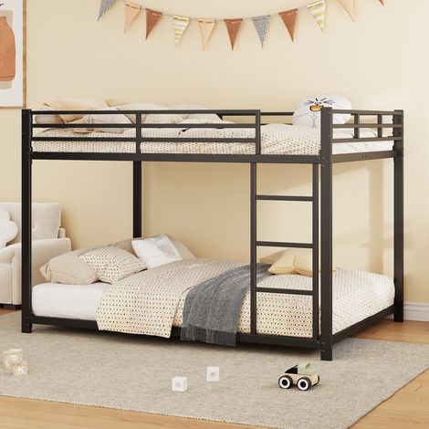 Litera de 140 x 200 cm: cama para niños/adultos de metal diseño clásico ahorra espacio color negro (1/5)