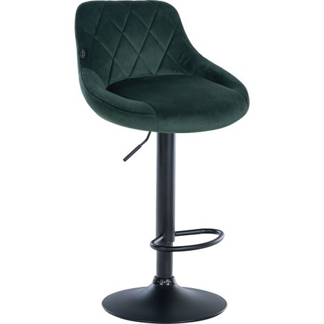 Taburete de bar de terciopelo verde con costuras decorativas giratorio soporte de metal negro TDB10670