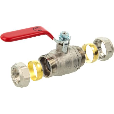 1 Robinet à boisseau sphérique, Raccord à anneau de serrage, Diamètre 18 mm, Tube cuivre acier, Montage horizontal vertical