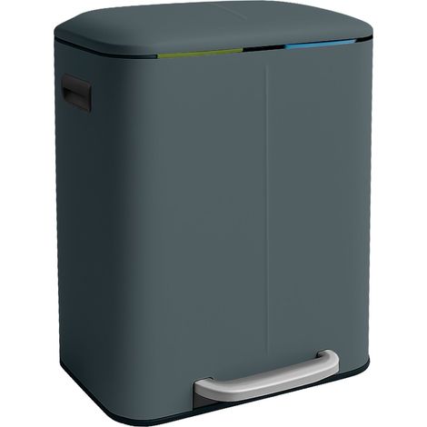 Relaxdays bin, 2 compartments, 2x 20 l, removable buckets, soft close, foot pedal, metal, kitchen waste separator, grey