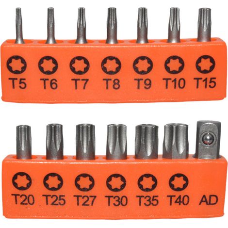 Tournevis Étoile Antidérapant - Jeu de 14 Embouts T5 à T40 en Acier S2 - Pour Réparation Automobile Électronique et Domestique