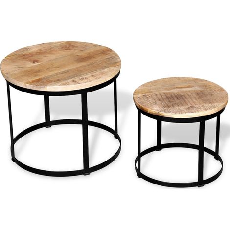 Maison Exclusive - Tavolini da Salotto 2 pz Tondi Legno Grezzo di Mango 40cm/50cm