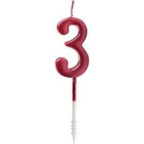 Bougie N°3 Rouge Brillante Célébration D'anniversaire - Ibili