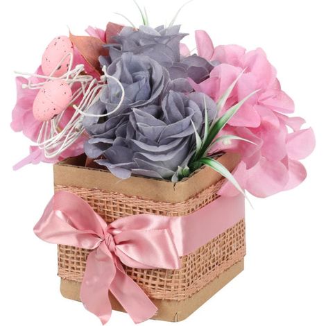 Scatola di fiori pasquale rosa con uova e fiori artificiali (1/2)