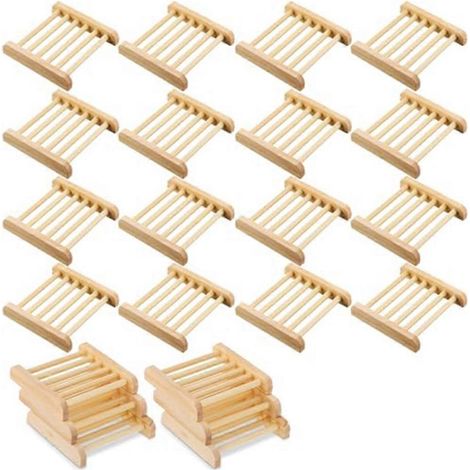 Lot de 25 porte-savons en bois de bambou, égouttoir à savon simple en bois pour sécher les articles de salle de bain et de cuisine (1/5)