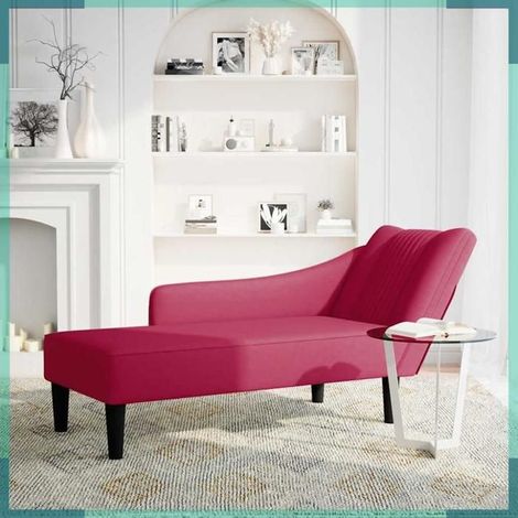 4009796 Fauteuil long avec accoudoir droit rouge bordeaux velours (1/5)