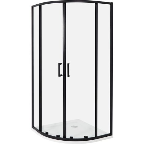 Cabina de ducha vidrio templado puerta doble corredera negro 90 x 90 x 185 cm Jukatan (1/5)