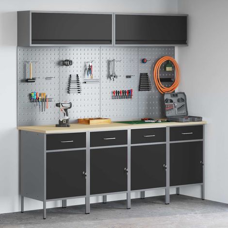 Arbeitsschrankset mit Schubladen mit Speicher 10 pcs Schwarz