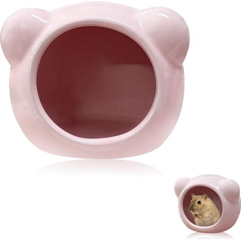 Casetta in ceramica per criceti, adorabile nascondiglio a forma di animale, graziosa decorazione estiva per piccoli animali, adatta per criceti nani (rosa)
