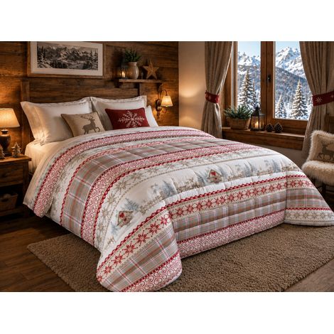 Trapunta Fiocco Bosco d'Inverno Rosso, Piumone Invernale 300 g/m² in Microfibra Manopesca, Made in Italy 1 PIAZZA (1/5)