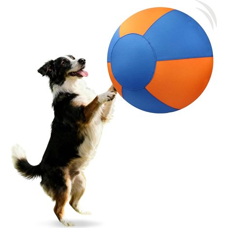 Ballon de Gardage pour Chien Grand Ballon Gonflable avec Housse Résistante à la Morsure et Outils, Jouet Interactif Bleu-Orange pour Chiens Moyens et Grands Berger Australien, Border Collie (1/5)