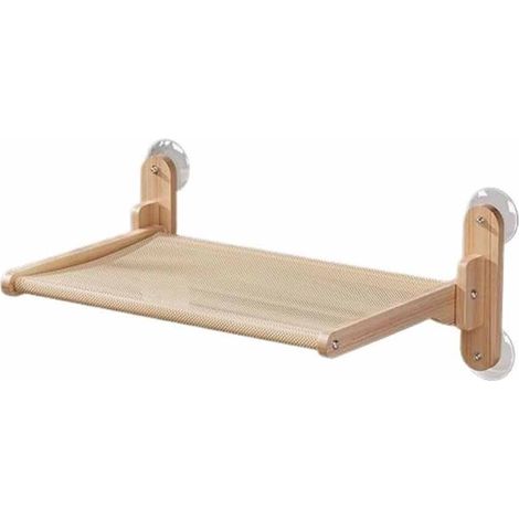 Hamac Chat - Bois Naturel - Ventouses Puissantes Pour Vitre - Design Pliable Et Lavable - Intérieur - 1 Pièce