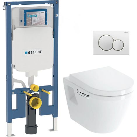 Pack WC Bati-support Geberit UP720 extra-plat + WC Vitra Integra + Abattant en Duroplast + Plaque blanche (1/5)