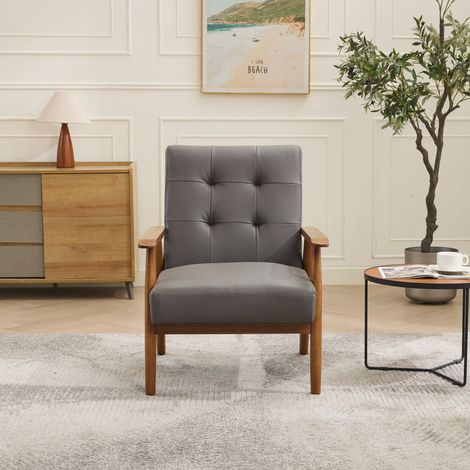 Lounge-Sessel Echtleder mit Nussbaum-Armlehnen und Hevea-Holzbeinen LINHOO (1/5)