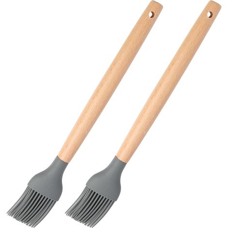 2er-Set Silikon-Küchenpinsel, plastikfreier Backpinsel, 20 cm, vegan und BPA-frei, umweltfreundlicher Bambusgriff, lebensmittelecht