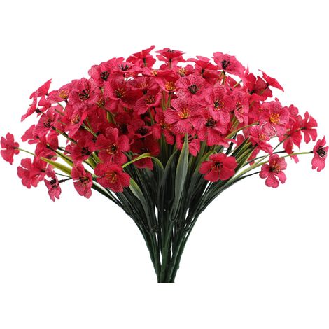 Lot de 2 violettes artificielles, fleurs artificielles d'extérieur, protection UV, rose rouge (1/5)