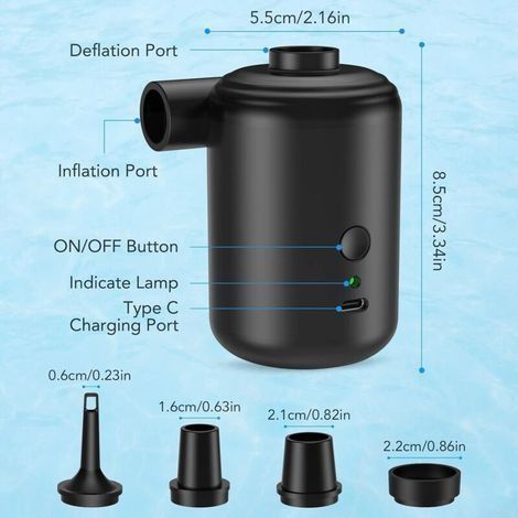 Elektrische Luftpumpe zum Aufblasen und Ablassen der Luft, 4000 mAh Akku-Luftpumpe mit 4 Düsen für Matratzen, tragbare Luftpumpe für aufblasbare Artikel, Planschbecken, Schwimmringe (1/4)