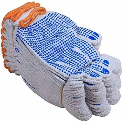12 paires de gants de travail de protection en coton blanc pour travaux de jardinage en usine bleu (1/5)