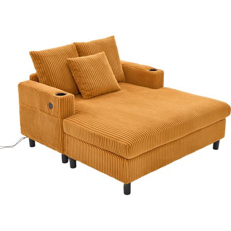 Grand fauteuil relax chaiselongue moelleux avec porte-gobelets latéraux, ports USB et éclairage d’ambiance LED intégré – parfait pour le salon, la chambre ou la véranda