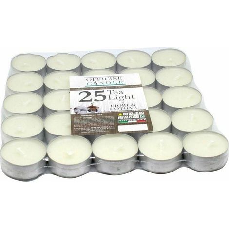 TRADE SHOP - Set 25 Pz. Candele Bianche Profumate Fragranza Fiori Di Cotone Tealight Lumini -