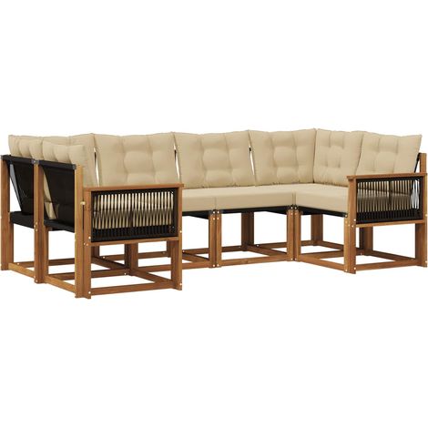 Outdoor Sofa Set with Cushion 6 pcs Natural and Beige vidaXL