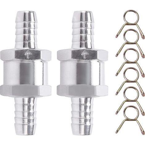 2 Pièces Clapet Anti-Retour, 10mm D'aluminium Carburant Non Retour Clapet Anti-Retour, avec 6 clips à ressort, pour Essence Diesel Carburateur Systèmes de Carburant à Basse Pression (1/5)