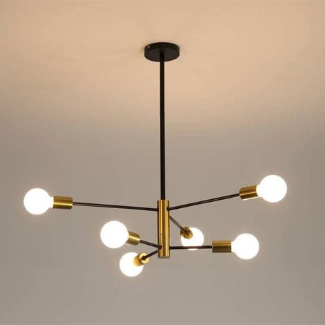Plafoniera moderna, lampadario industriale a 6 luci E27 con angolo regolabile a 180°, lampada da soffitto vintage in metallo nero Lampada a sospensione retrò per soggiorno, camera da letto, cucina, ca (1/5)