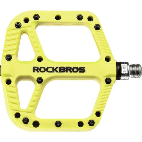 Pédales de vélo Rockbros 2018-12AGN en nylon avec picots, jaune fluo (1/3)