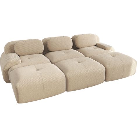 CHICFURN Sofá modular de 3 plazas 298 x 178 x 70 cm en tejido de pana beige con 3 pufs (1/5)