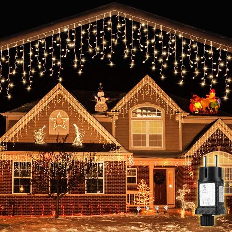SALCAR Guirlande Lumineuse LED Rideau Extérieur 2M 80 LED, 8 Modes et Mémoire, Étanche, Blanc Chaud (1/4)