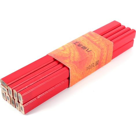 10 Stück rote achteckige Zimmermannsbleistifte 175 mm für Holzbearbeitung und Bauwesen (1/5)