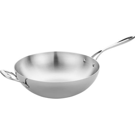 Wok inox triple épaisseur à fond plat - Vogue 31cm