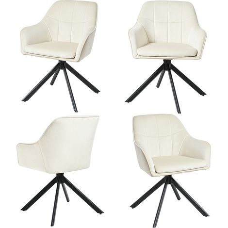 360° swivel dining chairs with ergonomic backrest, double extra-thick seat and sturdy metal base - Set of 4 - Cream White (1/5)