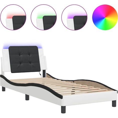 Lit adulte - lit contemporain - Cadre de lit avec LED Zadar blanc et noir 90x190 cm fr4313 - Maison La Vie (1/5)