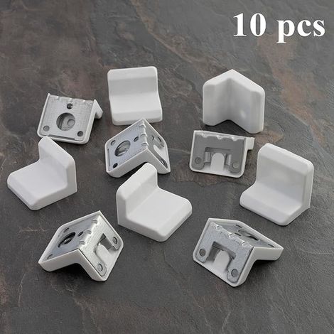 AERZETIX - C65776 - Équerres de fixation haut de cuisine 29x38x39 mm 6 trous cache plastique 32x40x44 - ferrure d'assemblage et suspension - acier - blanc (1/3)