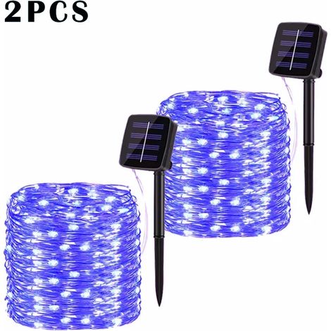 (2 pièces - bleues - 7 m - 50 LED) Guirlande lumineuse solaire LED d'extérieur, guirlande féérique de jardin, guirlande lumineuse LED scintillante étanche, décoration de Noël pour jardin (1/5)