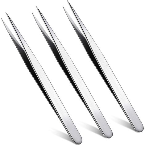 Lot de 3 pinces à épiler à pointe droite, pinces d'isolation, pinces pour extensions de cils, pinces pour cils individuels, pinces en acier inoxydable pour retirer les points noirs et les échardes de  (1/5)