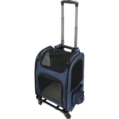 Transportín para mascotas, combinación de mochila y carrito, tejido Oxford resistente, color azul. (1/2)