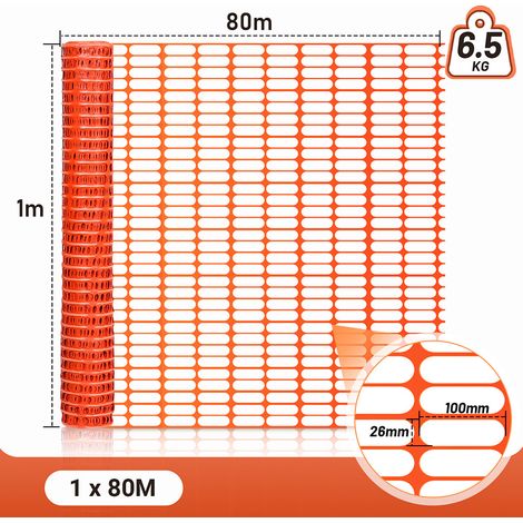 Wolketon Valla de plástico de protección, valla móvil 1 rollo de 1 x 80 m Red de seguridad naranja Barrera de señalización (1/5)