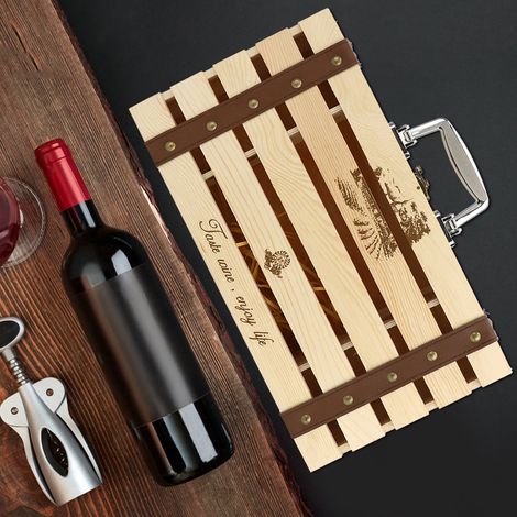 Geschenkbox aus Kiefernholz für 2 Flaschen Rotwein, mit Belüftungslöchern, 35 x 20 x 10 cm, mit Griff, 1 Stück (1/5)