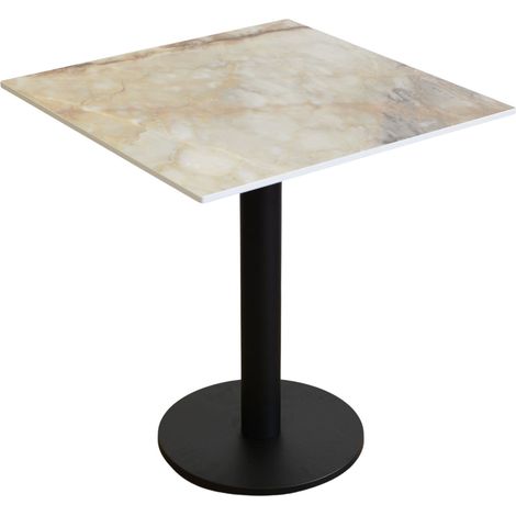 Table pour cafés et restaurants, stratifié haute pression (HPL) imperméable de 12 mm, 65 x 65 cm, coloris Breccia Vivaldo, pieds ronds (1/3)