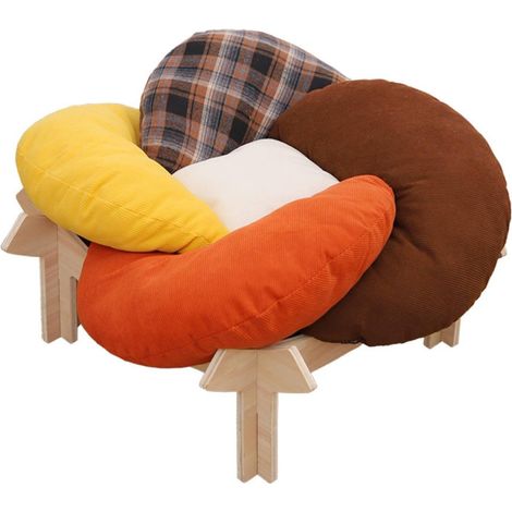 Removable Resting Cushion, Cat Bed, Cat Basket, Cat Kennel, Small Dog Basket, Wooden Base and Breathable System, Flower, Patchwork, Comfortable (1/5)