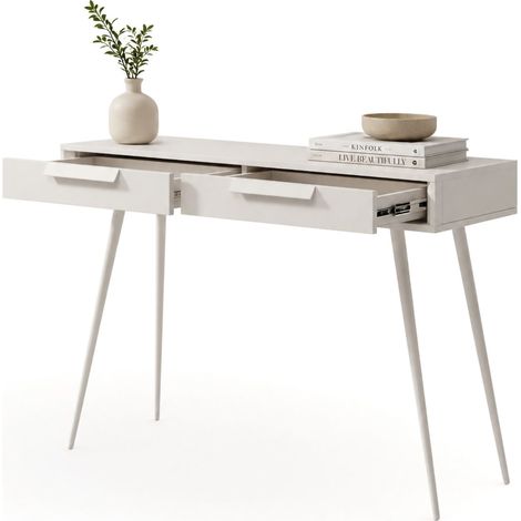 Toeletta Katilaka, Mobile da Trucco 2 Cassetti, Sfumatura Colore Ripiano Cashmere, Materiale Struttura in Metallo, 187x40x52h cm Beige Cashmere
