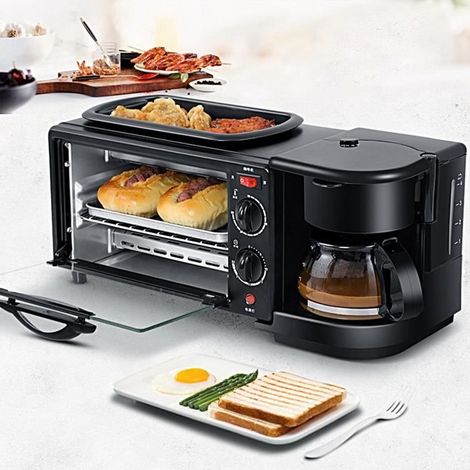 Machine à petit-déjeuner 3 en 1 - WIRLSWEAL - Noir - Grille-pain et grils - 1050W (1/4)