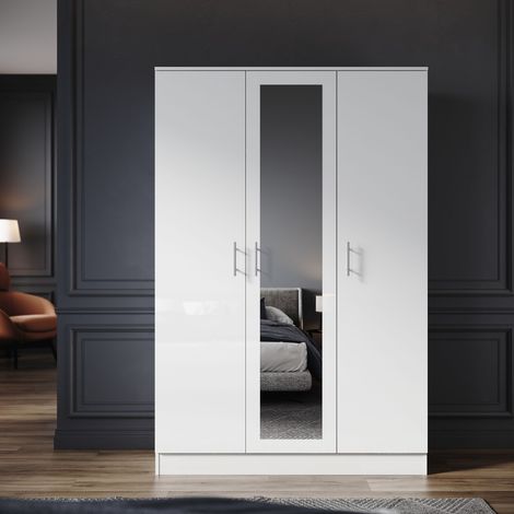 ELEGANT Modern Soft Close High Gloss & Matt White 3 Doors Wardrobes Bedroom Closet Sotrage Furniture with Full Length Dressing Mirror
