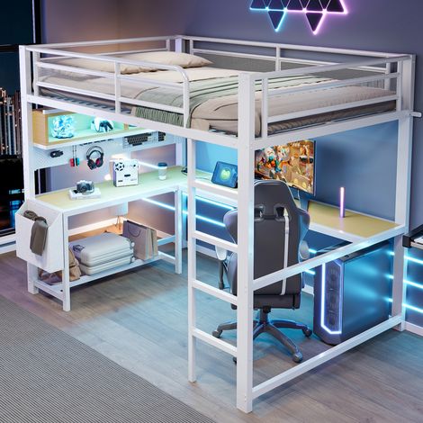Cama alta 140x200 con escritorio y almacenaje OKMYHOME (1/5)