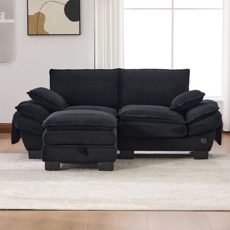 Canapé - KOMHTOM - Modulaire 4 places - Velours côtelé - Large assise ergonomique - USB-C, coffre (1/5)