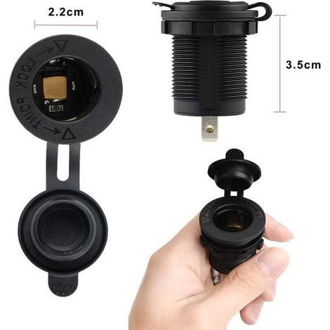 Tomas de mechero marinas impermeables de 12/24 V – Paquete de 2 con cable de 1 m, IP67, para barcos, motocicletas y coches.