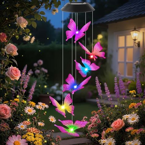 Solaires Papillon Carillon Éoliens Exterieur, Multicolore, Étanche, Papillons Solaires à Suspendre à l'extérieur, Fête des Mères Noël Cadeau pour Maman, Décoration pour Balcon, Terrasse, Jardin (1/5)